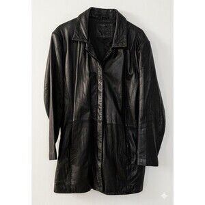 Vintage 90s Kathy Ireland Black Leather Coat Oversized XL Genuine Leather Jacket